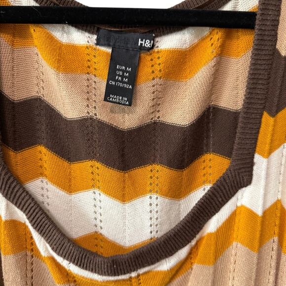 H&M Chevron Striped Short Sleeve Pointelle Knit Dress Brown Multicolor Size M - Picture 5 of 6